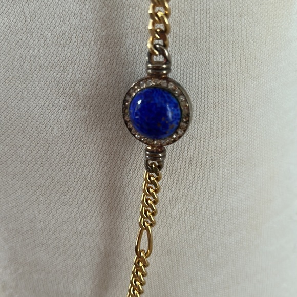 Vintage Blue Lapis Lazuli & Gold Tone Metal Necklace - Picture 3 of 5